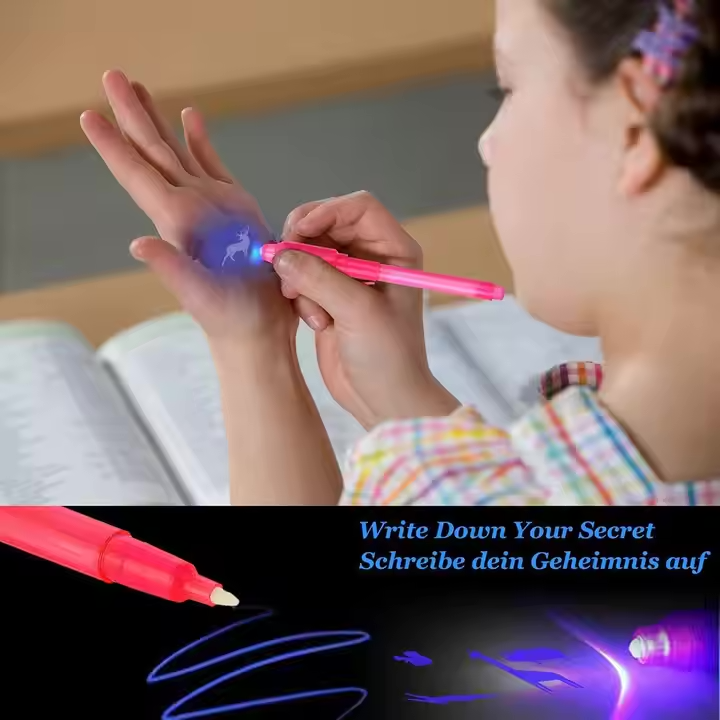 UV Invisible Ink Pen with LED Purple Light - Creative Fluorescent Magic Pen