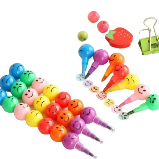 Cute 7-Color Graffiti Crayon Pencil - Smiley Face Design, No Sharpening Needed