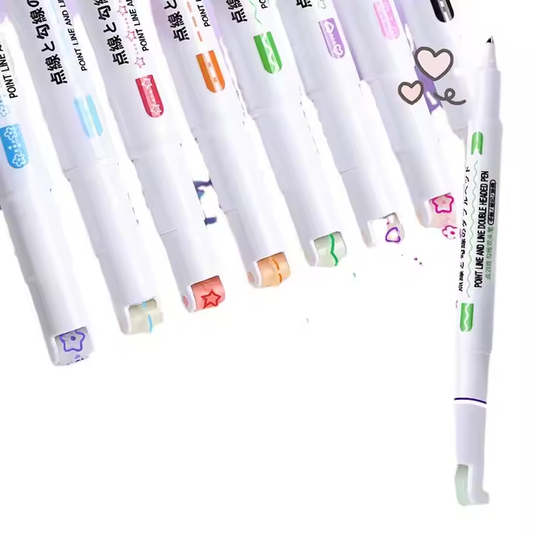 Double-Headed Highlighter with Pattern Outlines - Wave Line & Key Curve Markers for Students