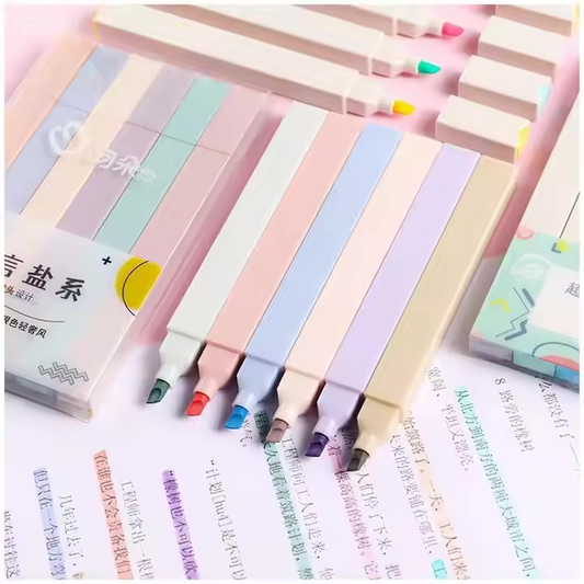 6-Piece Fluorescent Highlighter Set - Morandi Design Markers for Cute Stationery
