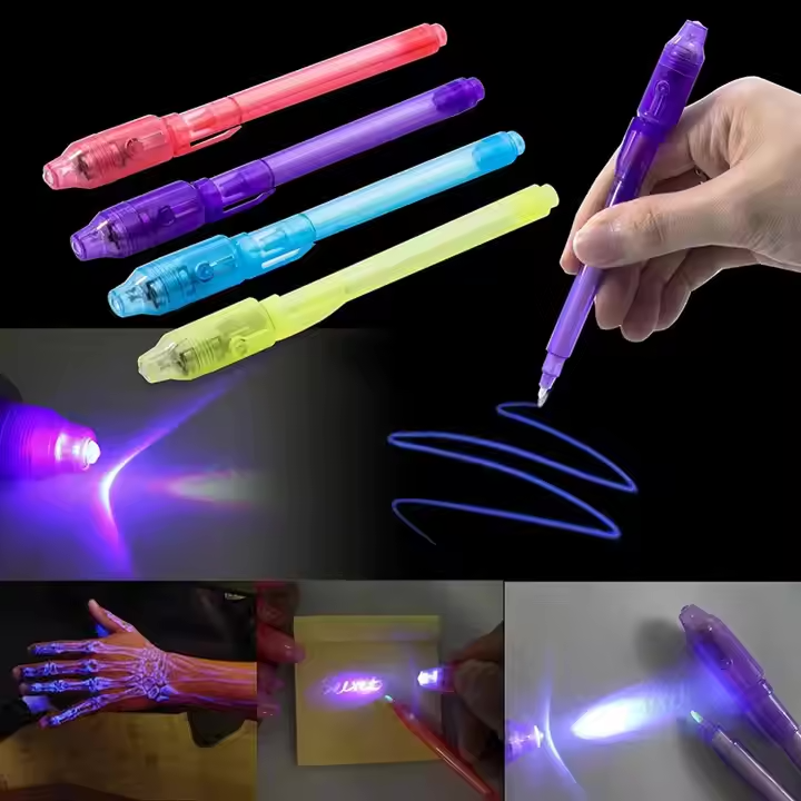UV Invisible Ink Pen with LED Purple Light - Creative Fluorescent Magic Pen