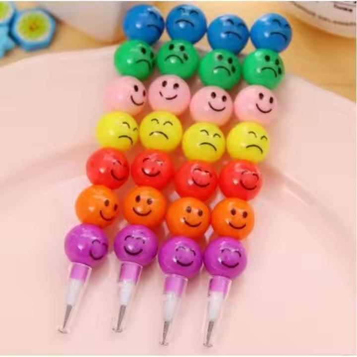 Cute 7-Color Graffiti Crayon Pencil - Smiley Face Design, No Sharpening Needed