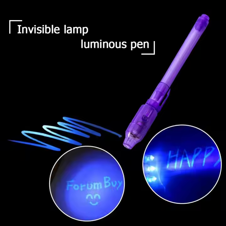 UV Invisible Ink Pen with LED Purple Light - Creative Fluorescent Magic Pen