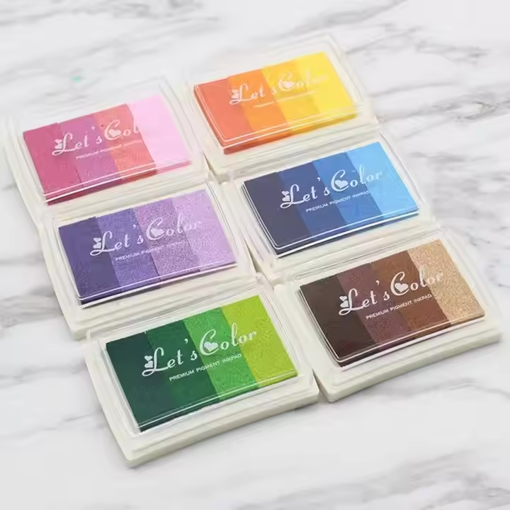 Multicolor Gradient Ink Pad Set - 6-Piece Stationery for Stamps and Printing