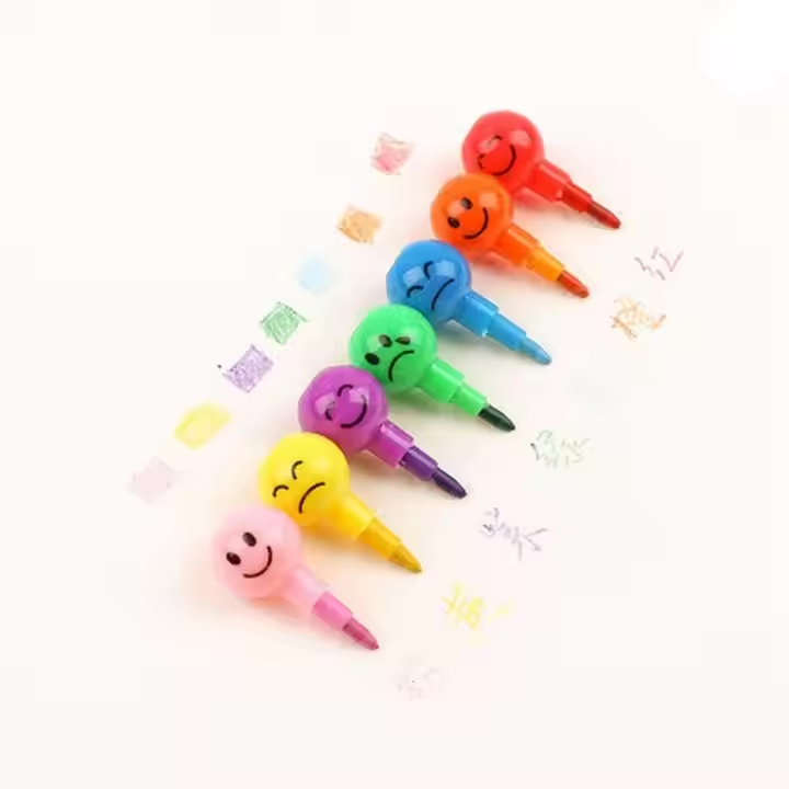 Cute 7-Color Graffiti Crayon Pencil - Smiley Face Design, No Sharpening Needed