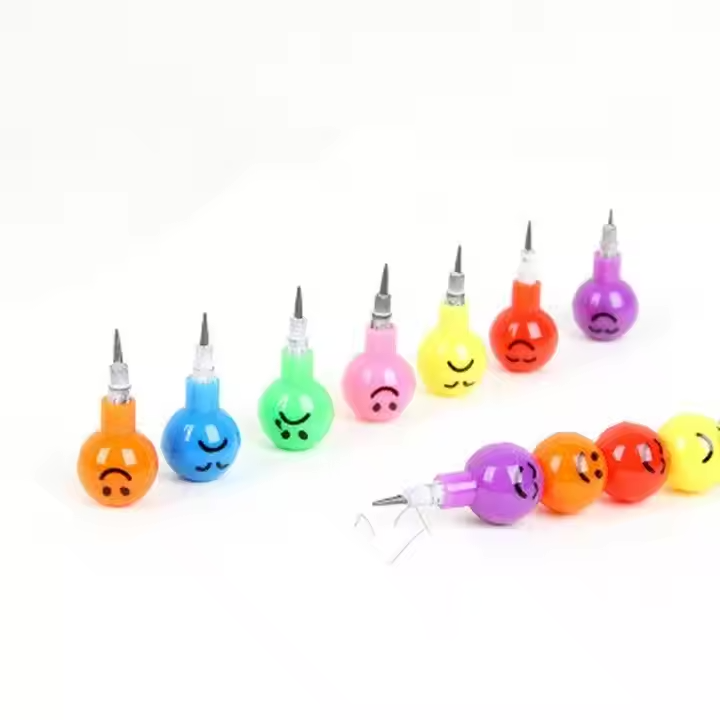 Cute 7-Color Graffiti Crayon Pencil - Smiley Face Design, No Sharpening Needed