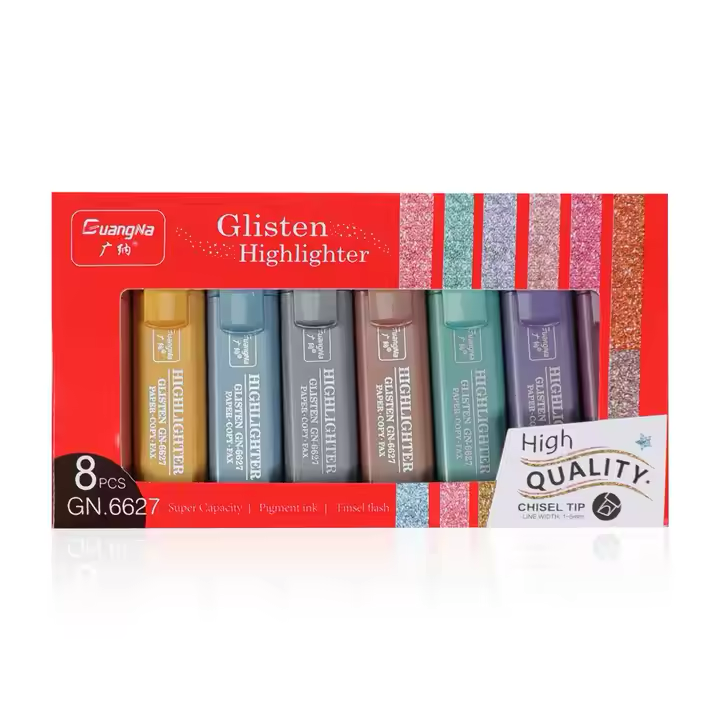 Cute 8-Color Mini Highlighter Glitter Pen Set - Perfect for Students